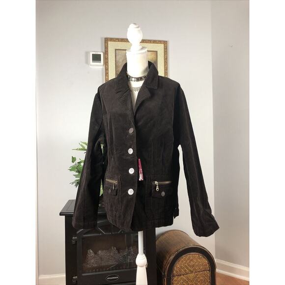 Gitano Women Jacket 20W Corduroy Brown Long Sleeve Zipper Pocket 4 Open Buttons - Picture 1 of 11